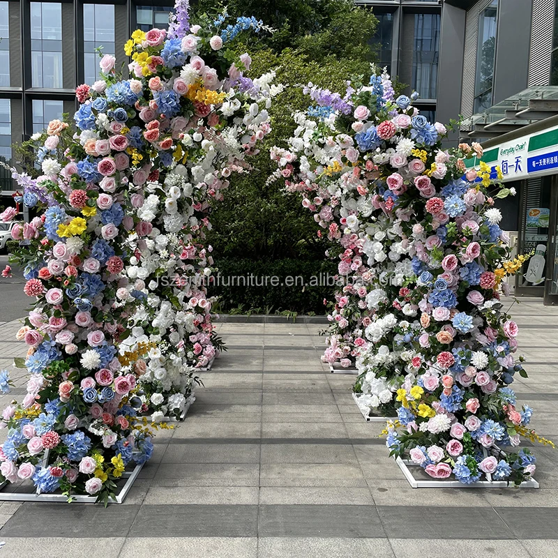 Customized Wedding Entrance Decor Blue And Yellow Color Flower Arch Decoration Boho Flower Arch Wedding Backdrop