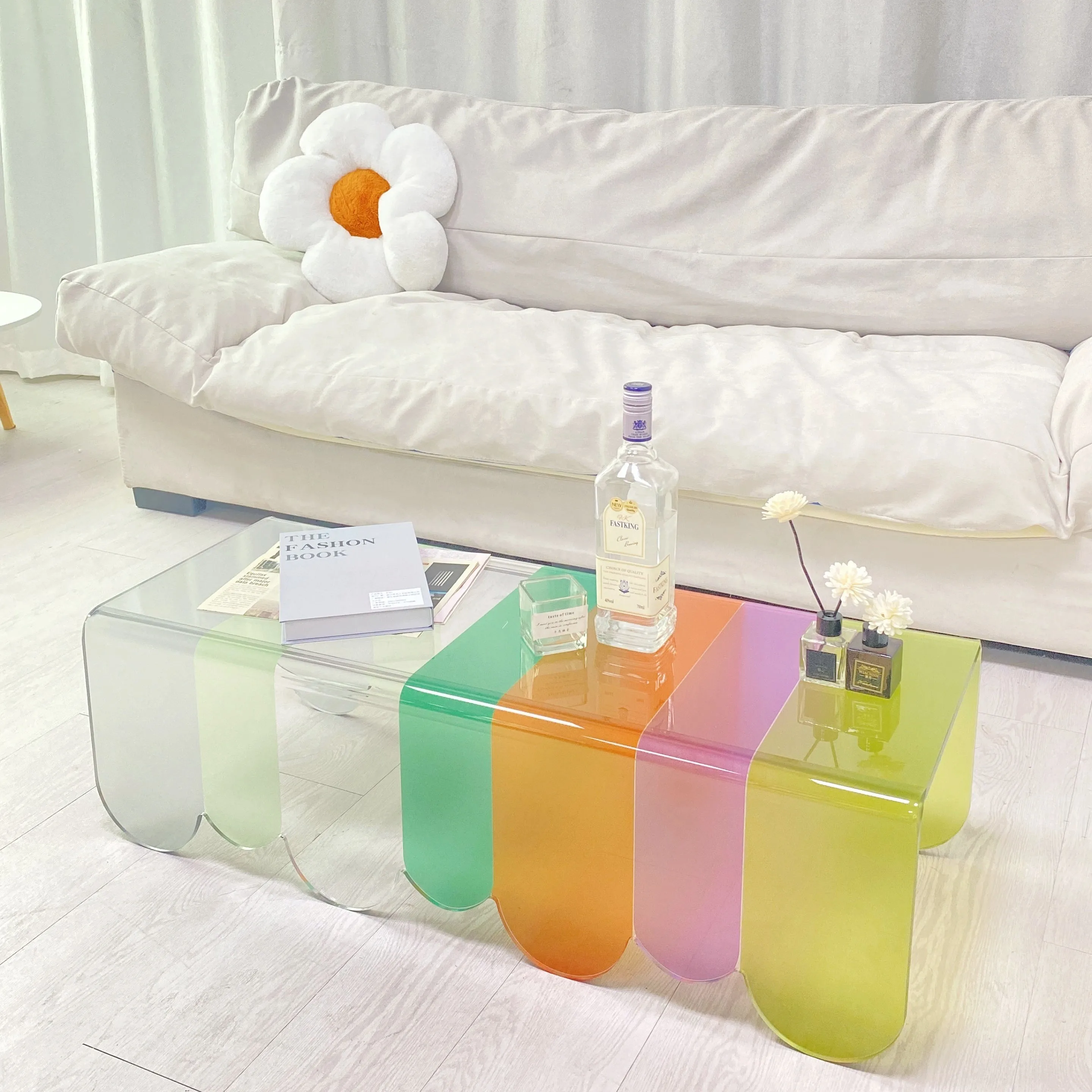 New Creative Rainbow Acrylic Coffee Table Custom Wire Cable Clips Clear With Backgammon