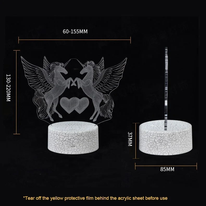 Hot sales 130-220*60-155 mm Animals Shape stuffed animal plush cuddly nachtlicht  luz de noche 3D Night Light