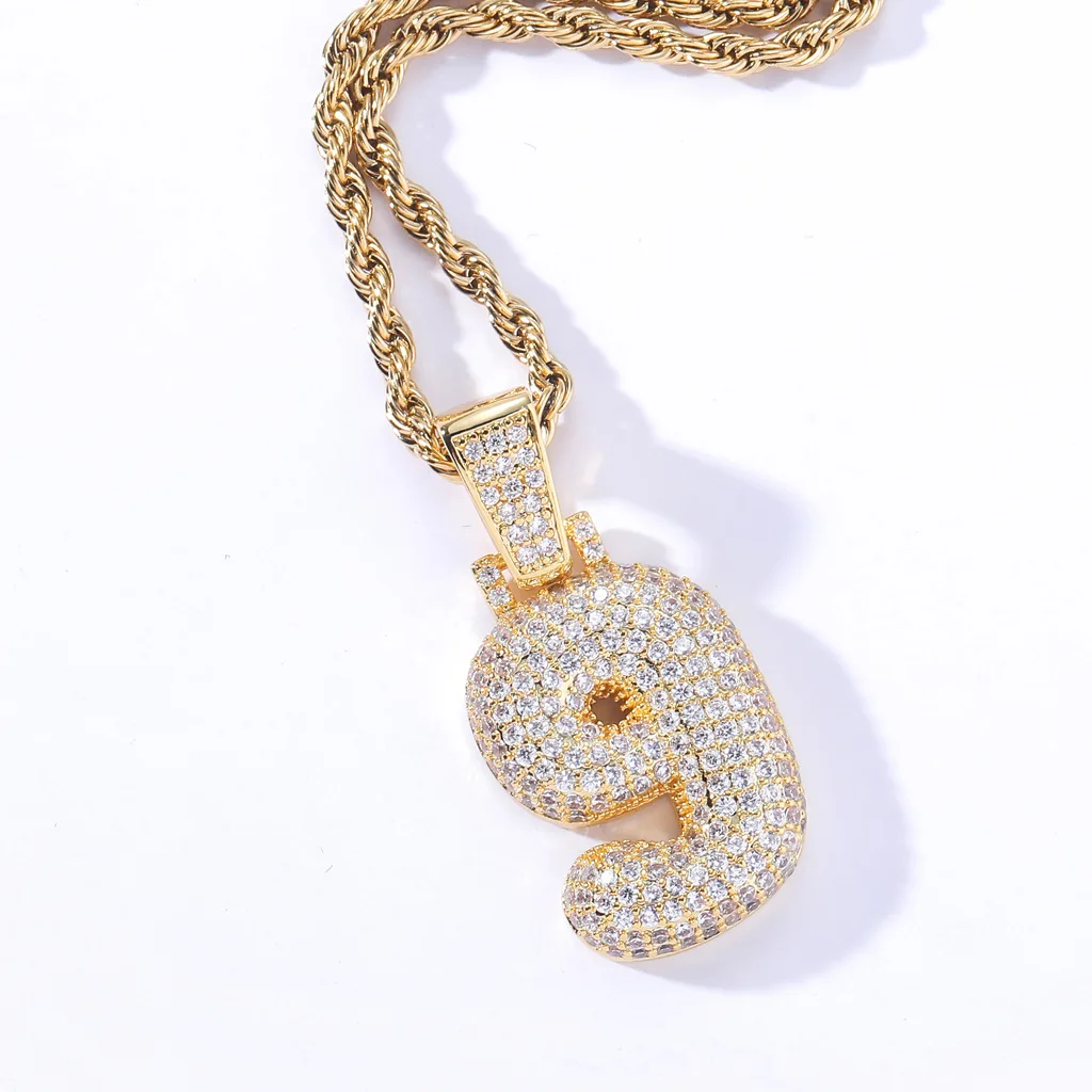 BES Hip Hop Real Gold Plated Number Pendent Iced Out Cubic Zircon 0-9 Arabic Number Pendant Necklace For Men Women Jewelry