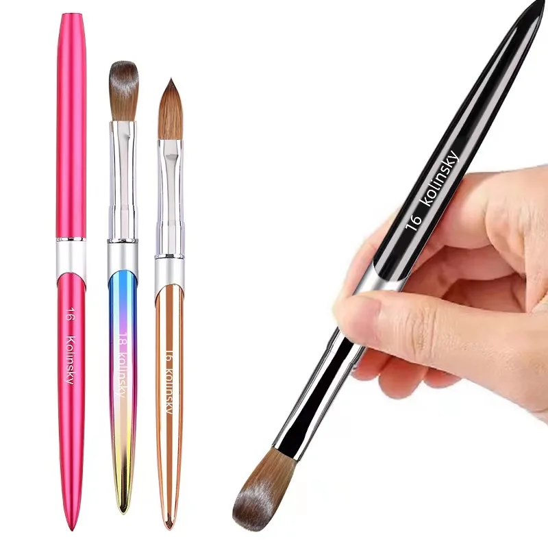 Wholesale OEM Customized Private Label Packaging Box 100% Kolinsky Acrylic Nail Brush Size 8 10 12 14 16 18 20