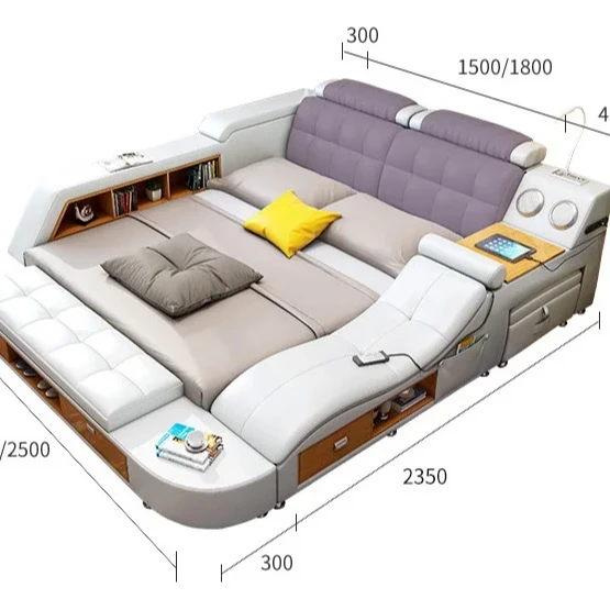 King Size Massage Modern Fabric Leather with Storage Safe Bedroom Setting Smart Sex Bed
