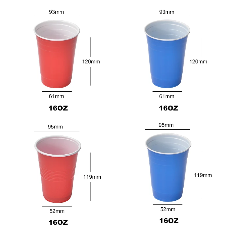 Disposable 16OZ 480ML Red Blue Plastic Cups  For Beer Pong Game  Party Drinking