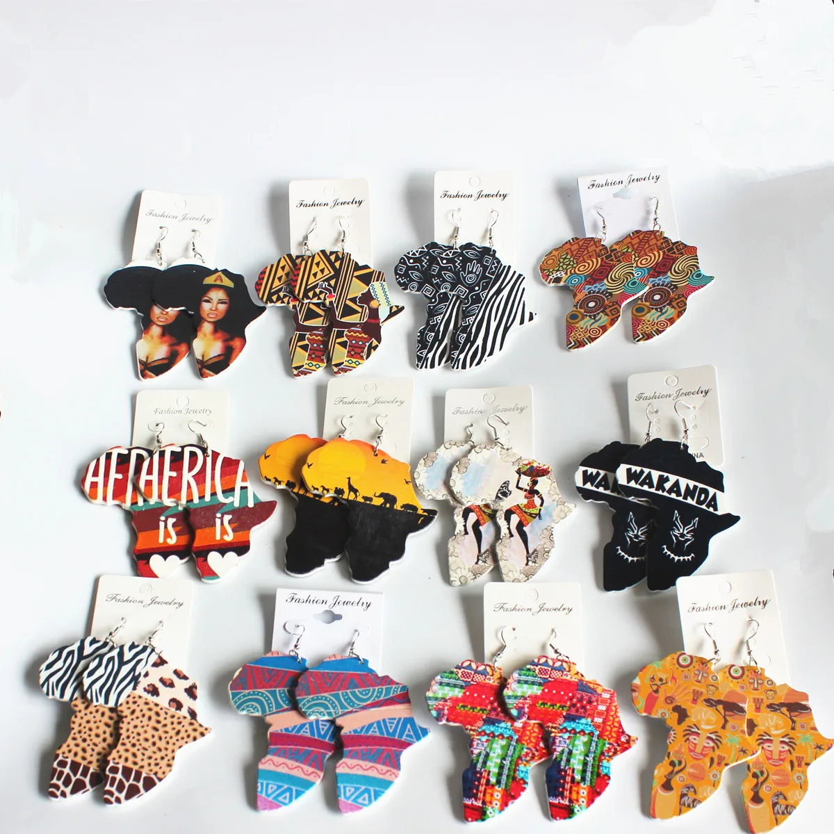 Wholesales Fashion Drop Painted Africa Wooden African Map Earings For Women