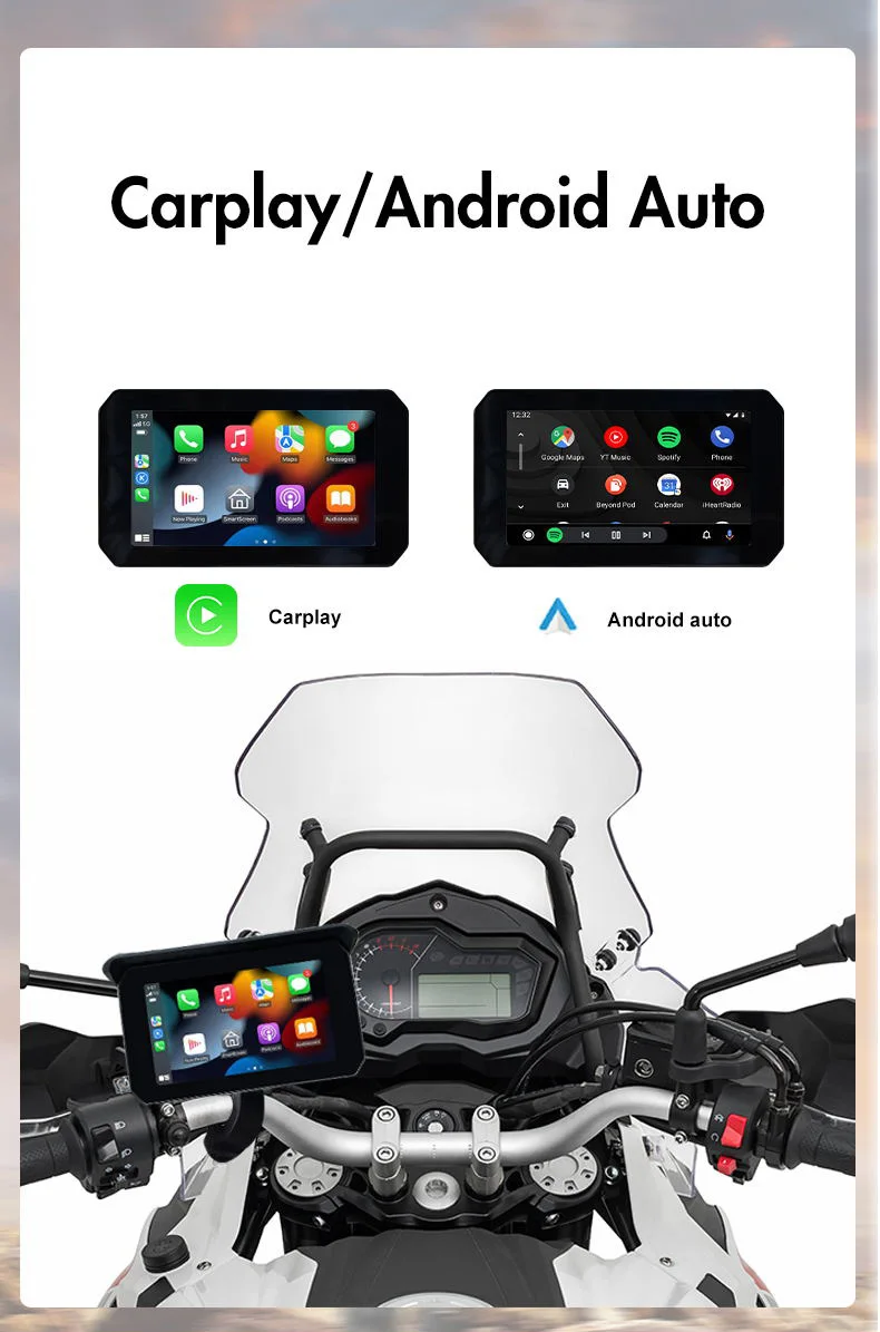 5 Inch Waterproof Wireless Android Auto Carplay Screen for Motorcycle Navigation Stereo Receiver Bluetooth Monitor