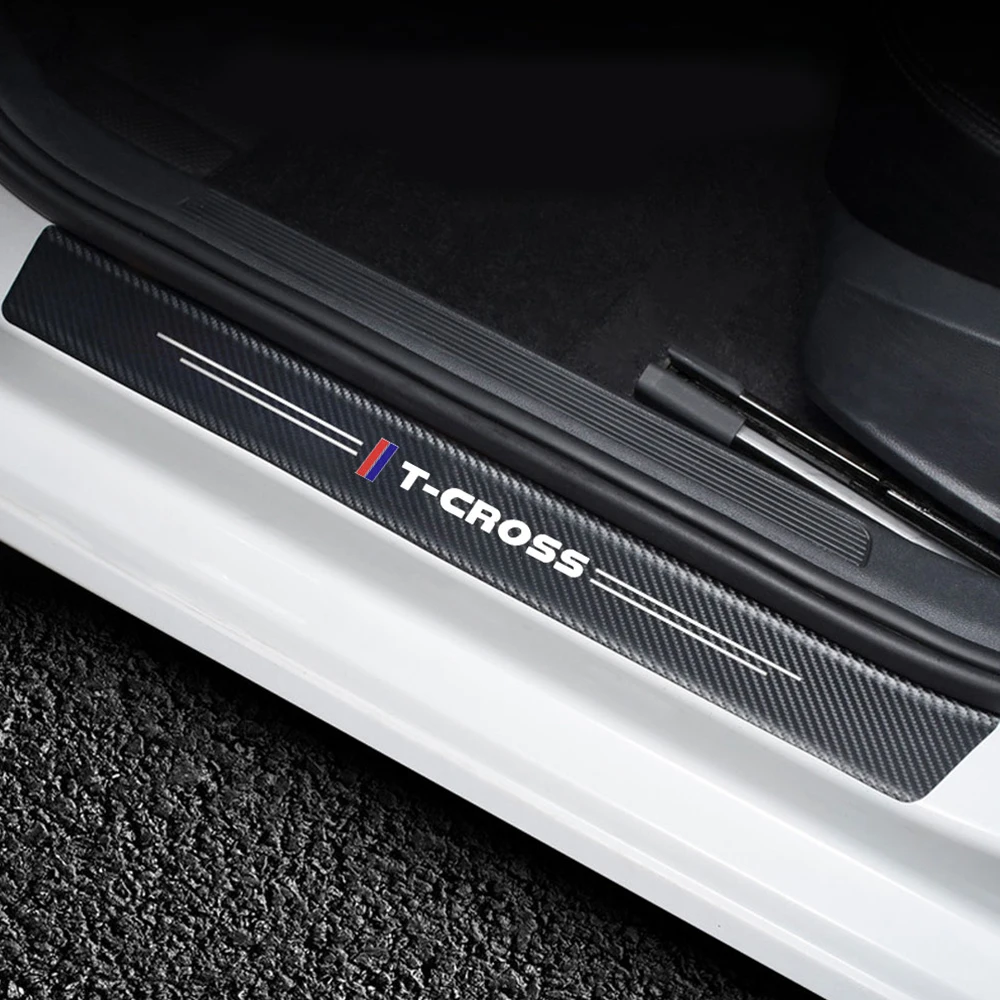4pcs car accessories Door Sill Protector Stickers PU Leather Carbon Fiber for Volkswagen VW T-CROSS T CROSS sticker car styling