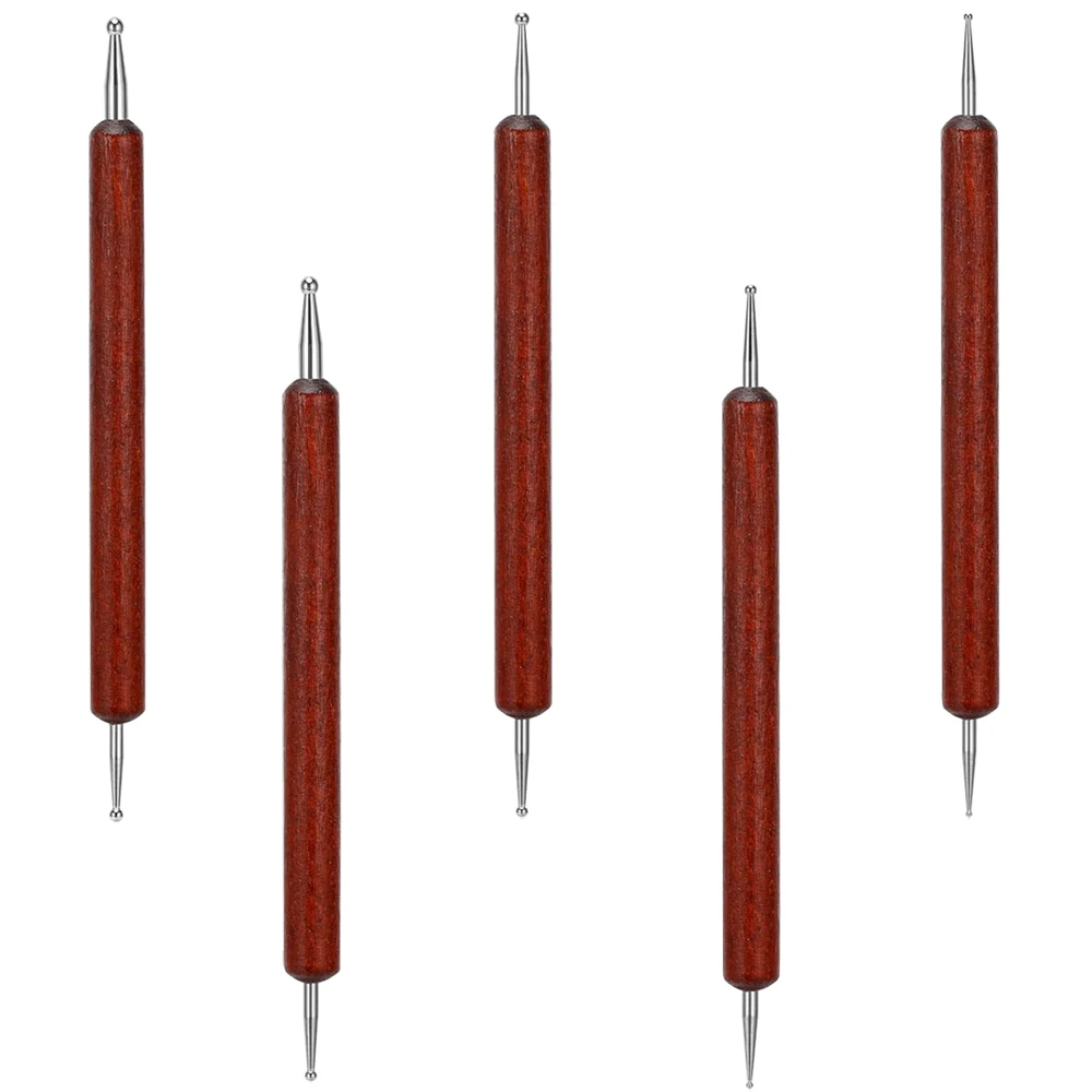 Huichuang Wholesale Wooden Dotting Drill Pen Wood Handle Natural Color Nail Art Dotting Tools 5-Pieces Set