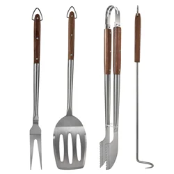 New Arrivals 4 Piece Rose Wood Handle Stainless Steel Barbecue Grill Set