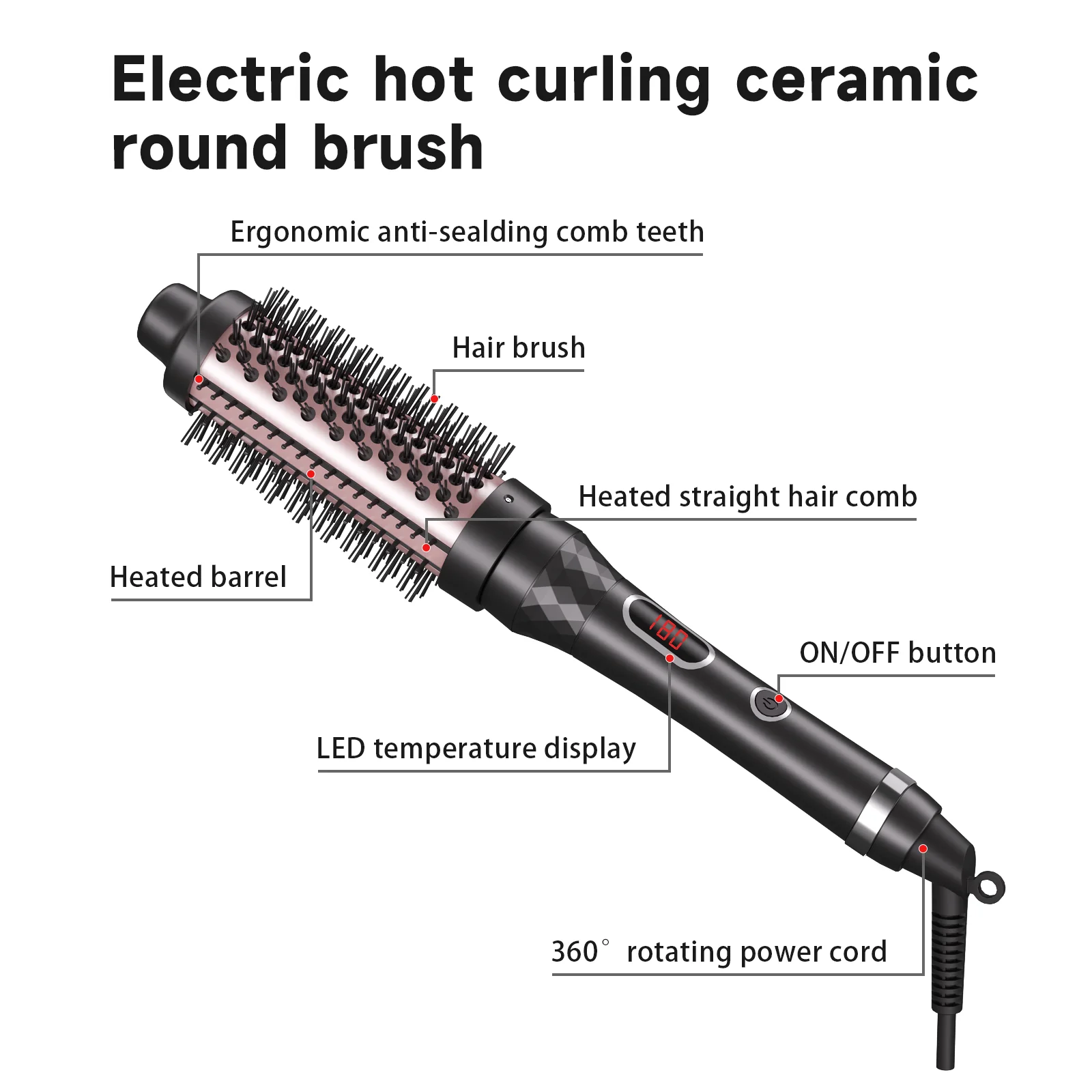 3 in 1 Hair Styler 450F Thermal Brush Hot Comb Heated Hair Brush Hair Curler and Straightening Brush with Negative Iron
