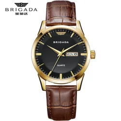 Мужские водонепроницаемые кварцевые часы из нержавеющей стали с ремешком из коровьей кожи