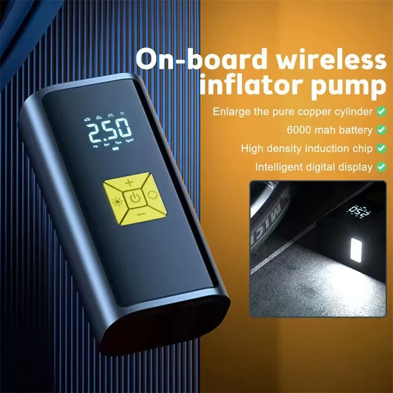 Fast Inflating Portable Air Compressor Four Pressure Unit LED Light Auto Stop Wireless Tire Inflator Pump