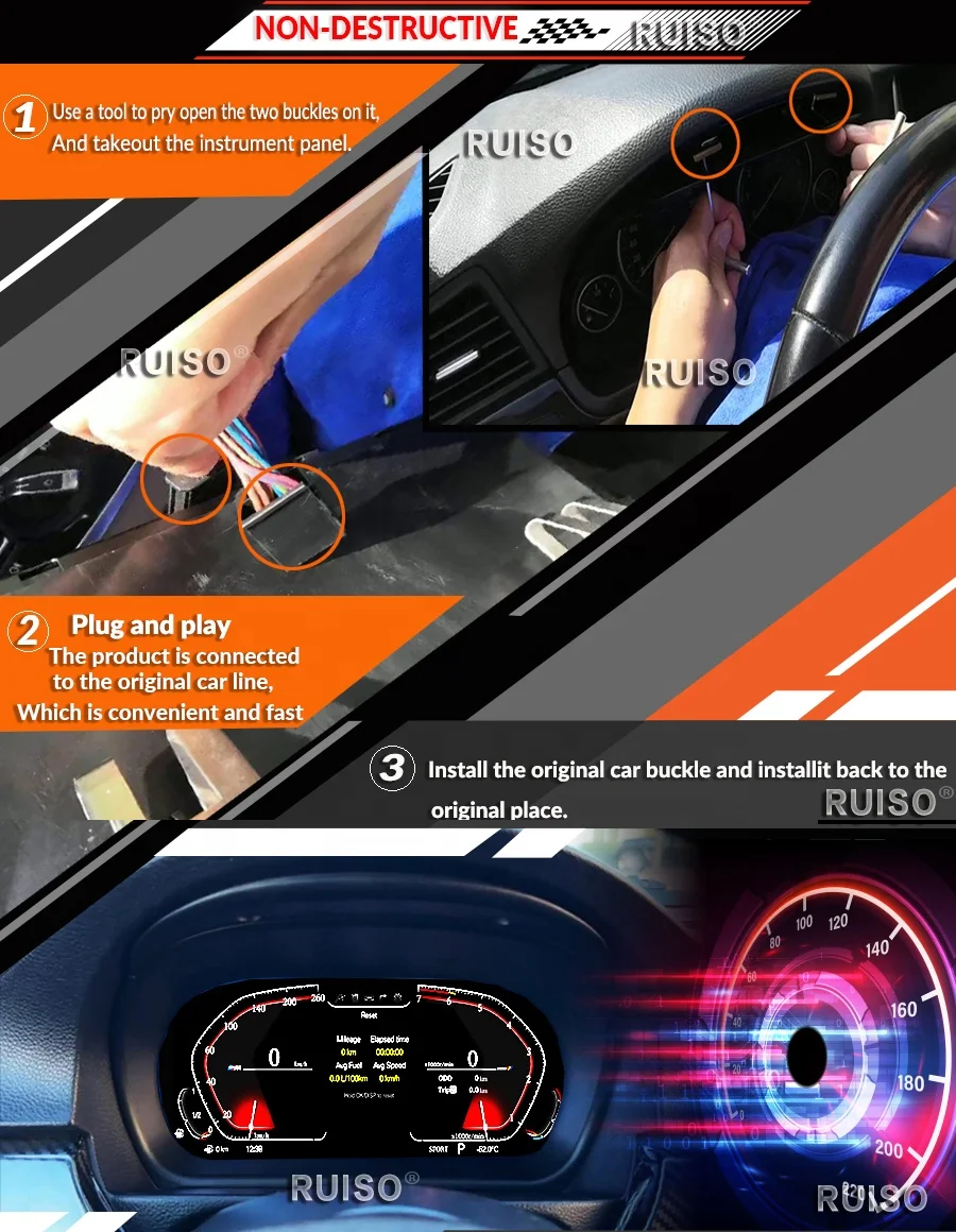 Ruiso Car Digital Instrument  For BMW 1 Series E81 E82 E87 E88 LCD Digital Dashboard monitor Panel Virtual Cockpit Speed Meter