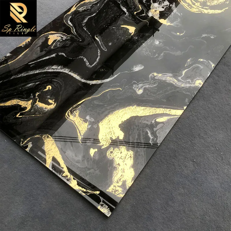 600x1200 black gold vein design bathroom mirror tiles for decoration custom decorative tiles for wall