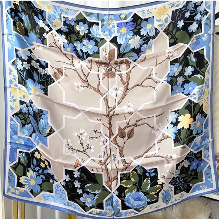 Custom 14mm Silk Satin  Scarf Head Hair Print Women Scarves Custom Design Print Silk Scarf For Women