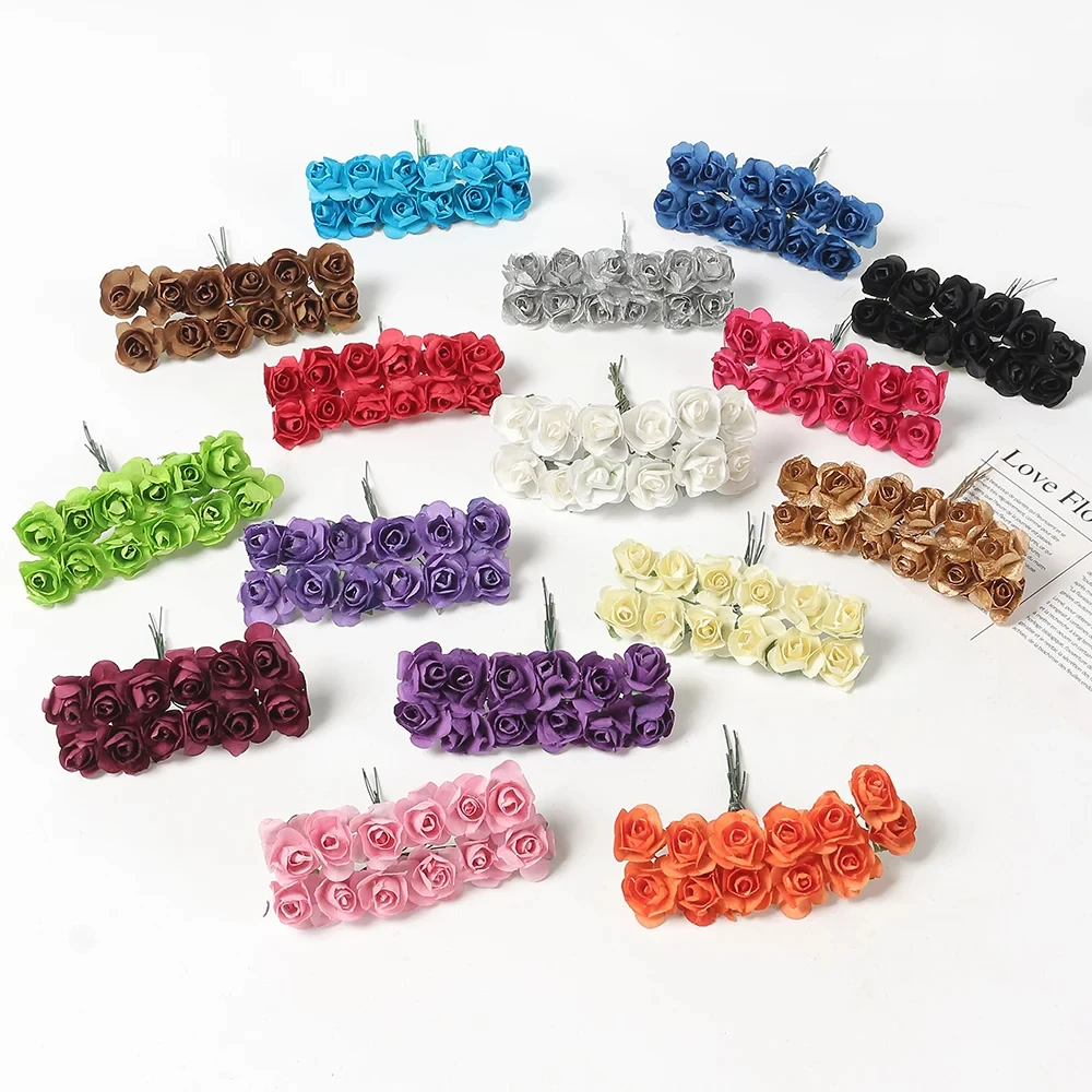 Mini Artificial Rose Bouquet Paper Flowers for Home Decor Wedding Decoration Christmas New Year 2023 Ornaments Accessories