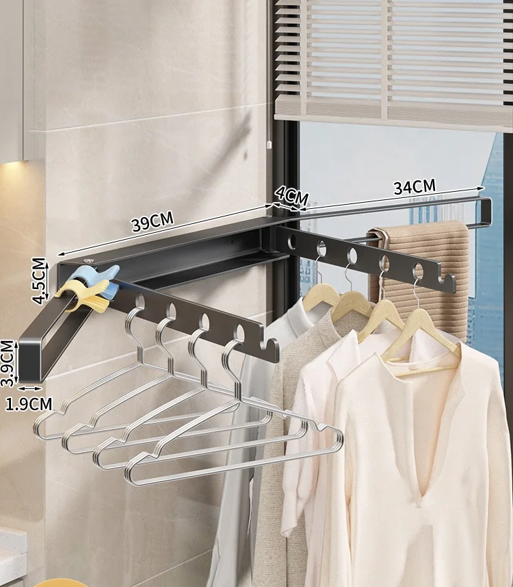 Wall Mounted Collapsible Folding Towel Drying Rack Retractable Clothes Hangers Balcony Laundry Airer Foldable Clothes Dryer