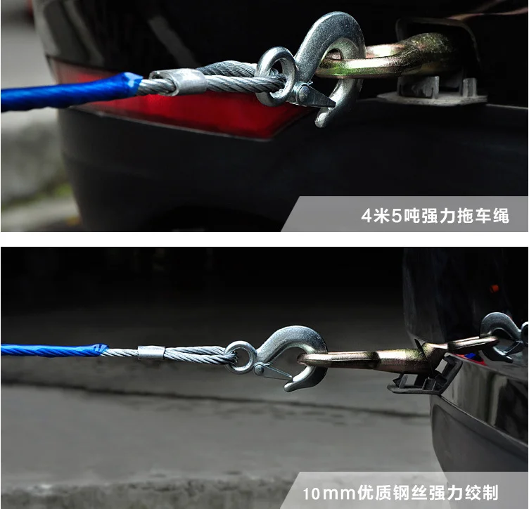 Car Emergency Towing Steel Wire Rope Tow Cable With Metal Hooks