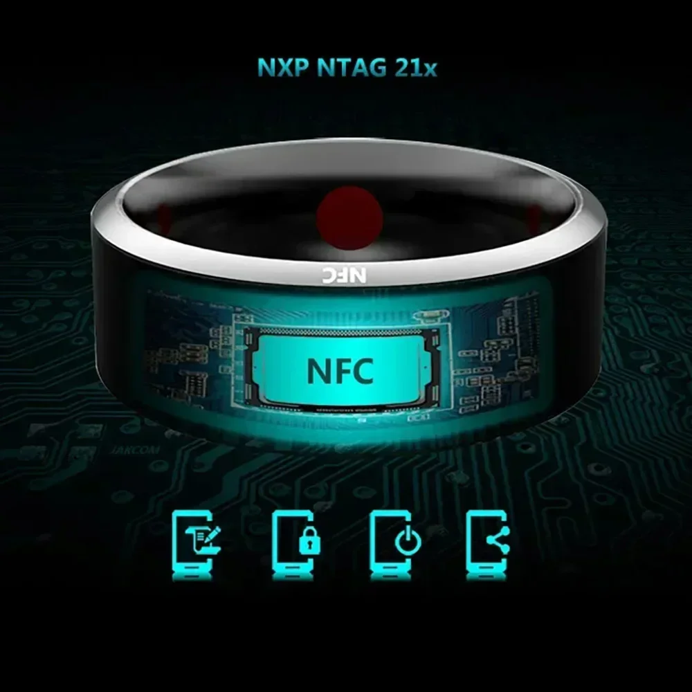 Fashion NFC Control Smart Ring Electronic Bluetooth Solar Ring IC Rewritable Analog Access Card Tag Ip68 Waterproof