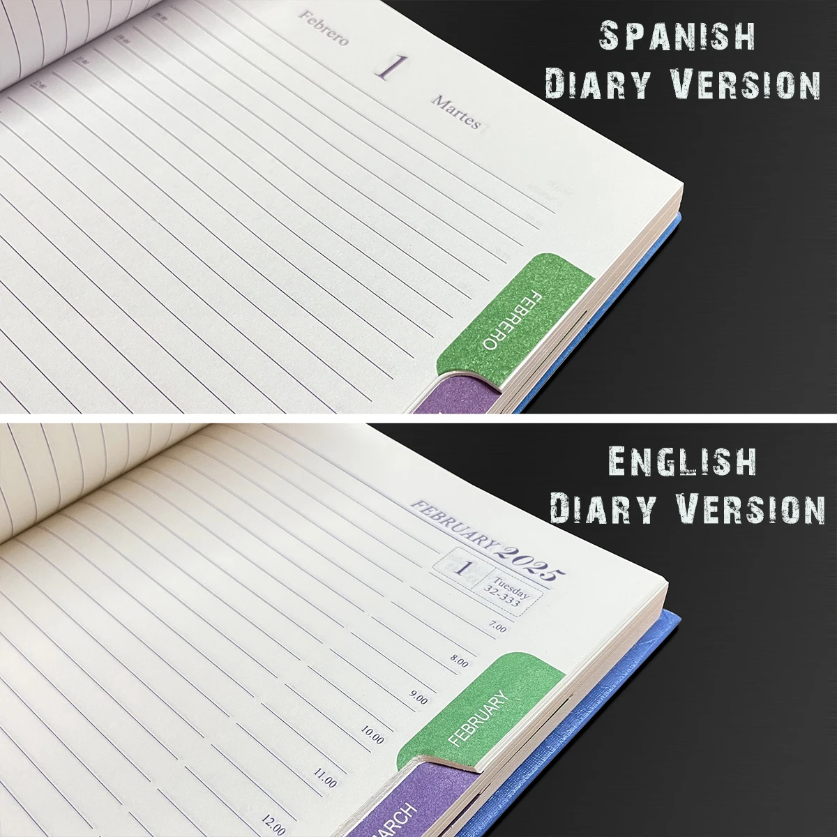 Whosale 2025 2026 dairy custom logo notebook A5 PU leather hardcover English Spanish business agenda meeting notebooks planner