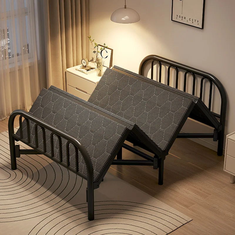 Single folding bed Home simple small space metal folding iron frame bed Office lunch folding bed
