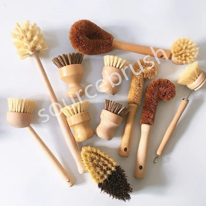 customize zero plastic stainless steel with natural sisal bristles brush for clean bottles glass cups with wooden handles