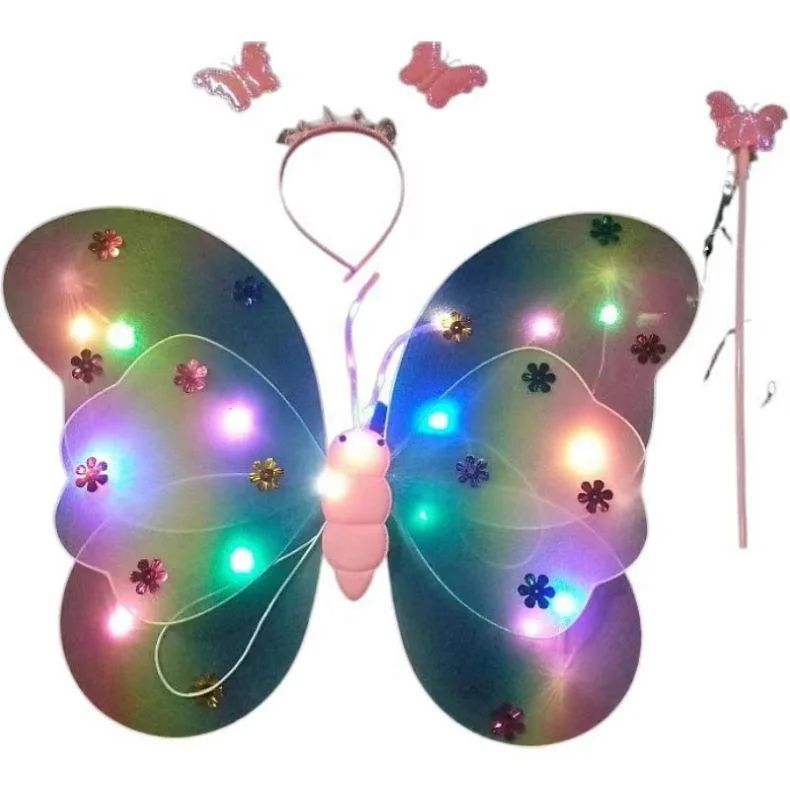 Shingel Party Performance Costume Kids LED Butterfly Wing Baby Girl Fairy Dress with Butterfly Wings