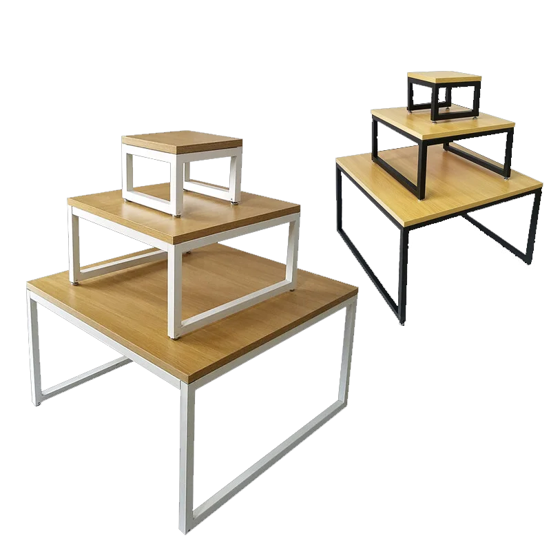 Custom Supermarket Promotion Product Milk Drink Beverage Wine Bottle Snack Food Ladder Metal Wood Display Rack Stand Shelf