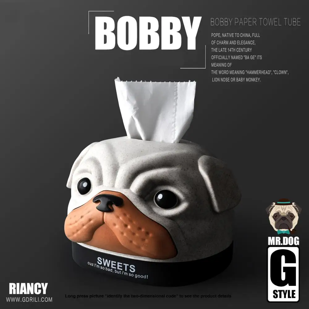 Wholesale Plastic Tissue Box Cover Napkin Holder Promotional Gift Cute Bulldog Shape Tissue Box