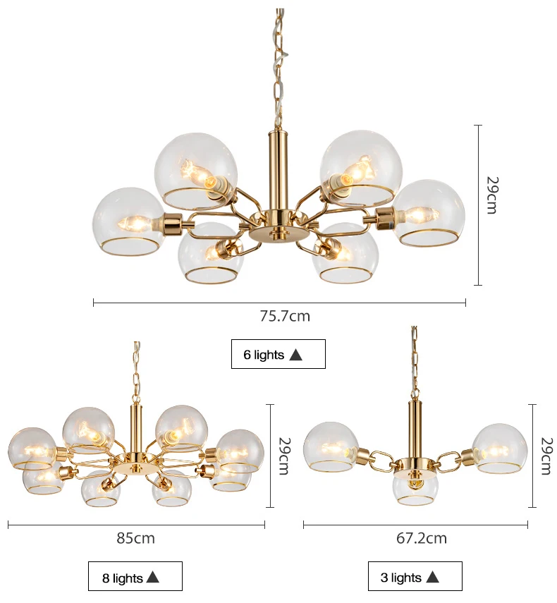 
EEA 8-Light Living Room Modern Brass Blown Glass Chandelier Lights For Homes 