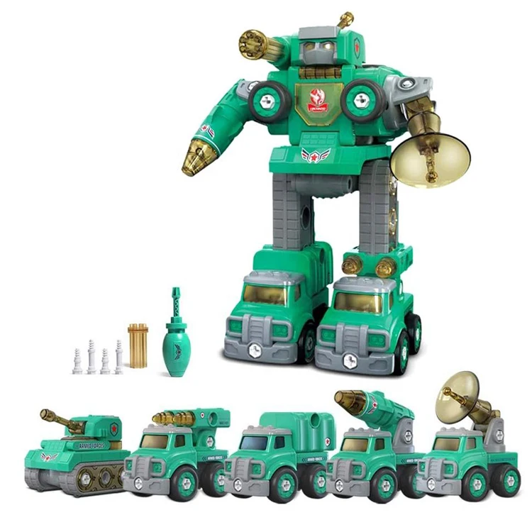 5 In 1 Intelligent Military Assembly Robot Vehicle Deformation Robot Toys for Kids with Sound Light