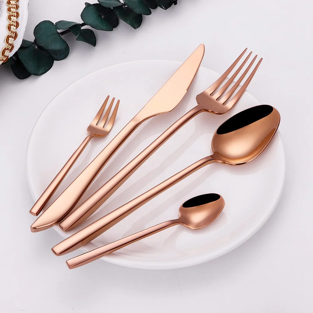 rose gold cutlery set stainless steel 18-10 forged hotel flatware flatware copper golden fork knife and spoon set for weddings