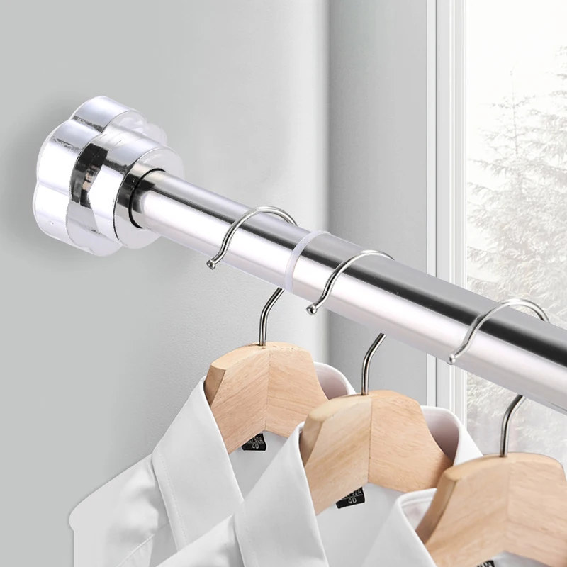 Telescopic Rod Clothes Rod Bathroom Hanger Strut Bedroom Curtain Rod Wholesale 304 Stainless Steel Kraft Paper Silver Single