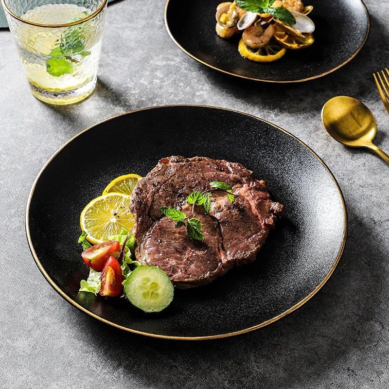 Top Fashion Porcelain  Tableware Ceramic Set  Custom Black Dinner Plate