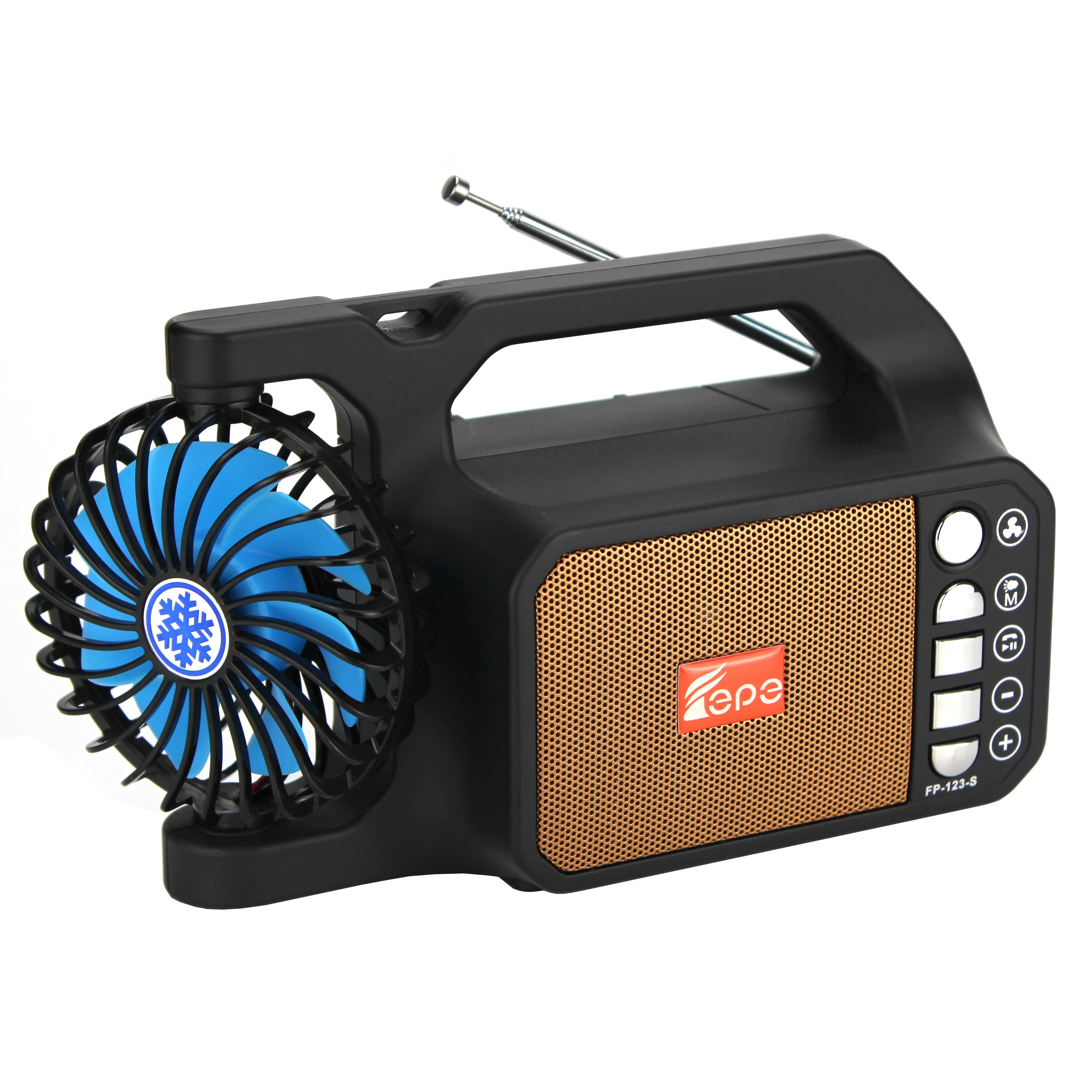 FP-123-S Portable USB Fan BT5.0 Solar Speaker Rechargeable FM Solar Powered Radio With FAN Flashlight USB TF