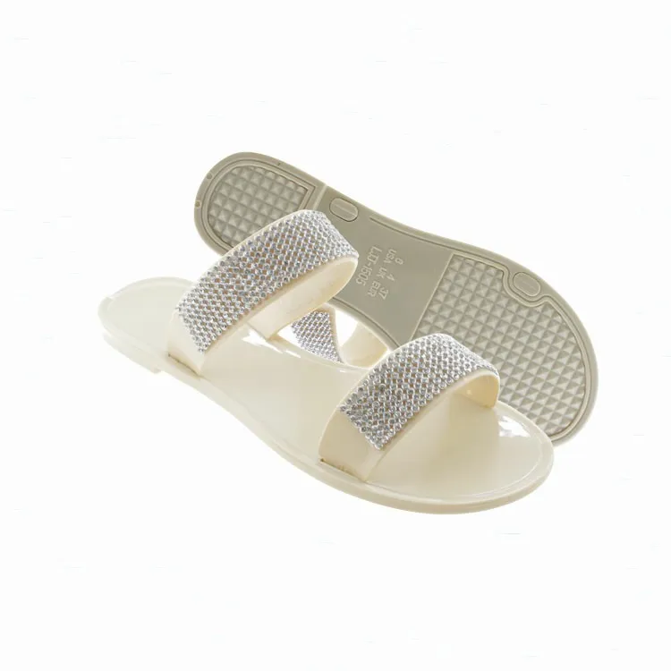 Новый дизайн, пляжные повседневные пластиковые женские сандалии из пвх на плоской подошве, сандалии-желе со стразами