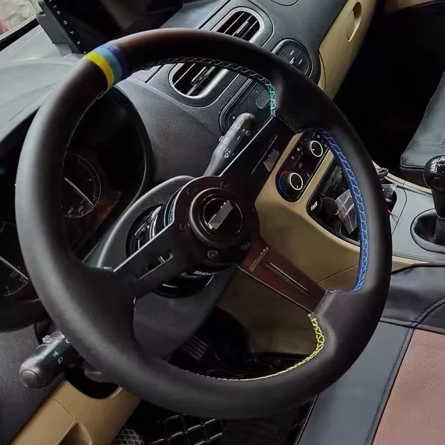 Tiypeor JDM Vintage Car Steering Wheel 3 Spoke Aluminum Bracket Deep Dish Sport Racing Steering Wheel