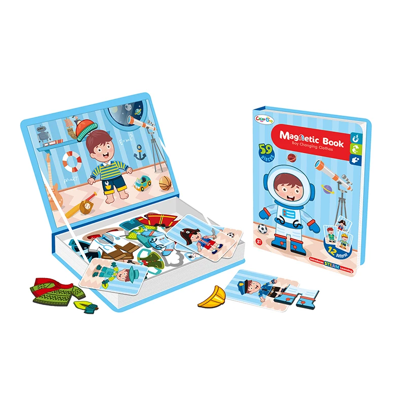Children pre-school DIY toy book  cartoon character magnetic learning jigsaw puzzle books
