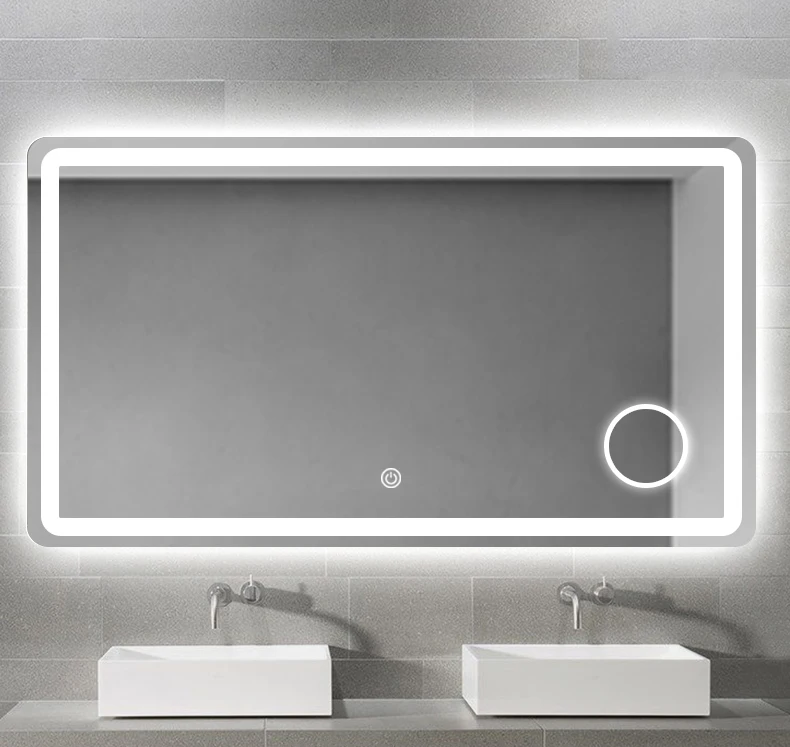 With a magnifying glass in the lower right corner led mirror