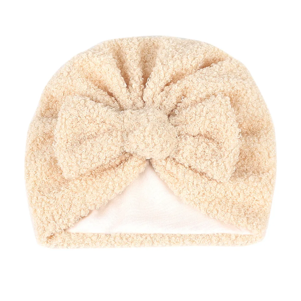 Хит продаж детская шапка оптовая продажа однотонный пуловер из плюшевого флиса с бантом зимняя теплая двухслойная Толстая