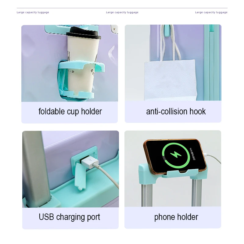 Hot selling Wholesale Gradient color PC luggage set High-end custom logo trolley suitcase colorful luggage travel bag