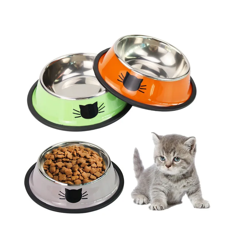 Amazon Explosive Color Stainless Steel Pet Cat Bowl Round Dog Bowls