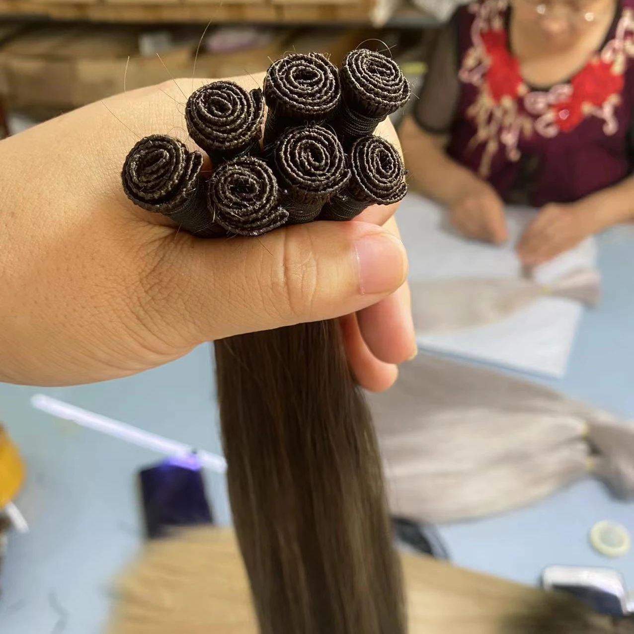 Top Quality European Straight New Handtied Weft Hair Remy Flat Hair Genius Weft