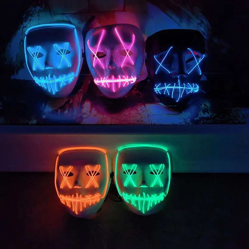 Halloween Led Glow Party mask costume Halloween Cosplay Led Mask Color dark light Led Mask V face