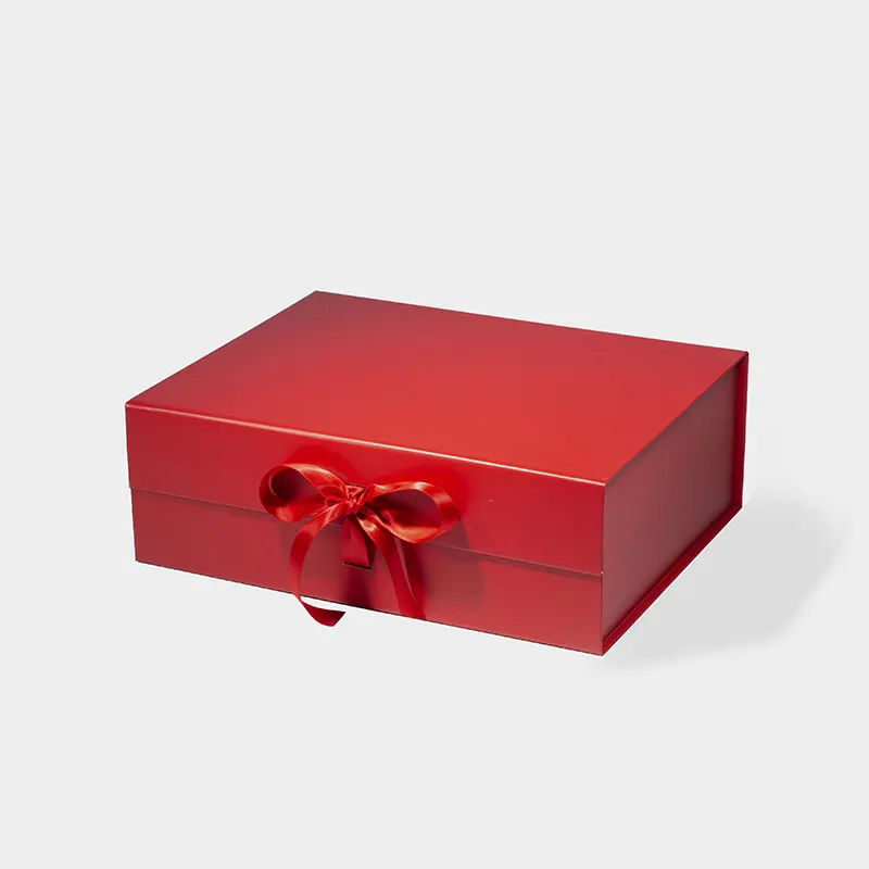 Low MOQ 2pcs Red Color Magnetic Closure A4 Deep Gift Present Paper Box with Ribbon