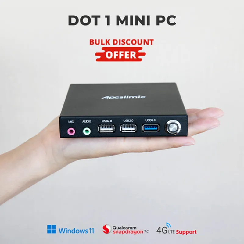 Apcsilmic Dot 1 Mini PC Qualcomm SC7180 Bluetooth 5.1 Support 4G Network 5th Gen. Dual band Wi-Fi Portable Mini PC Computer