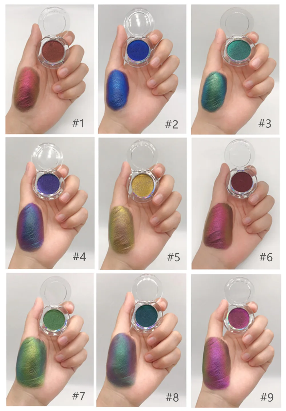 Wholesale 9 Colors Powder Duochrome Pigment Chameleon Single Glitter Highlighter Eyeshadow