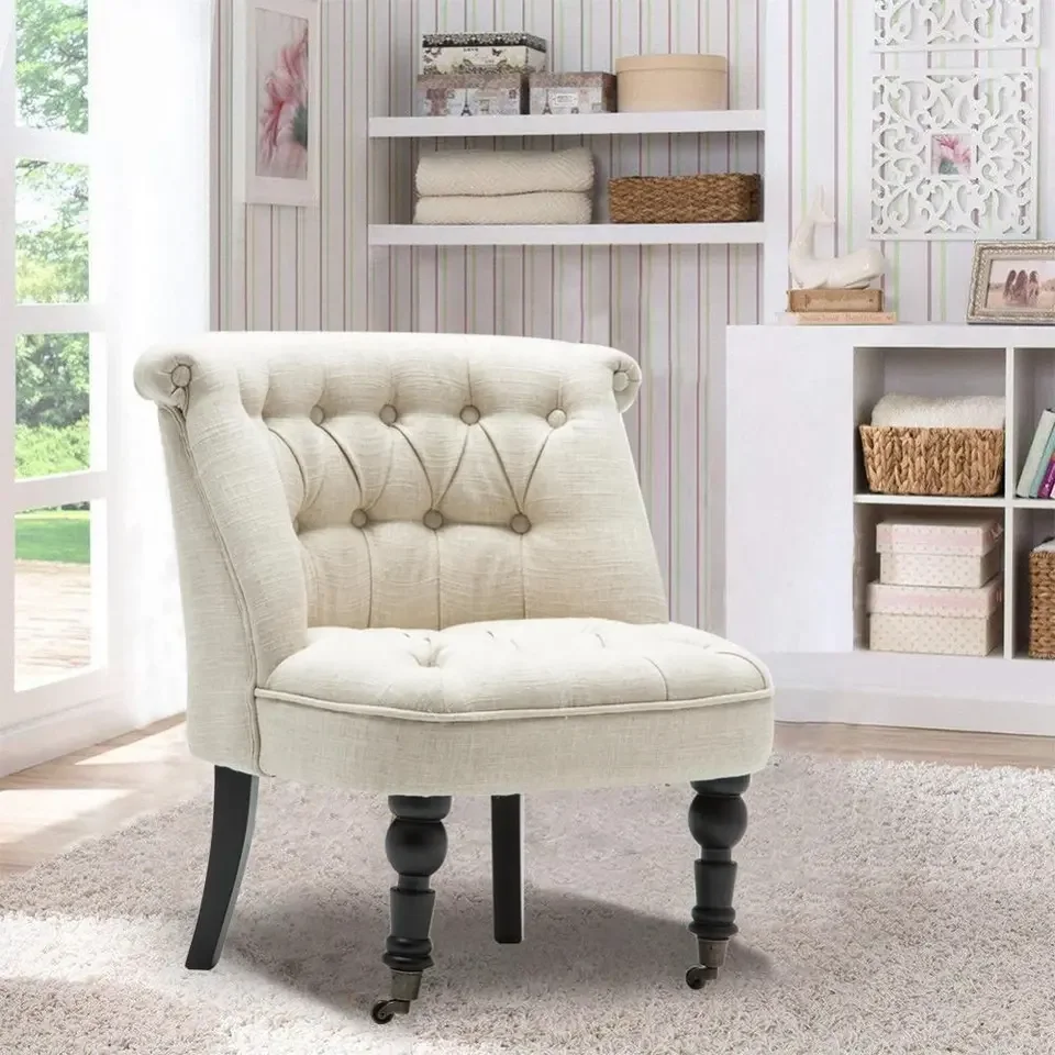 Hot Sales Modern Accent Linen Tufted Button Upholstered Chair with Armless White