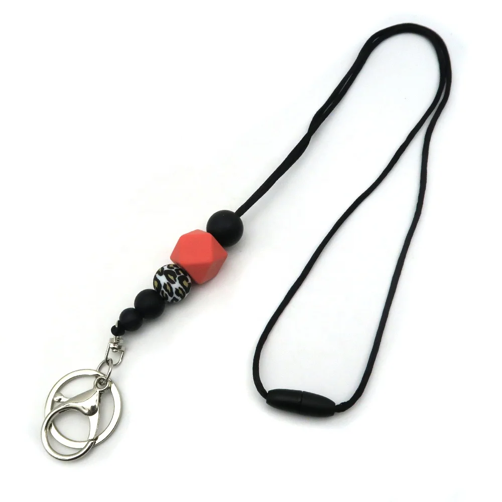 Silicone Bead Lanyards For Id Badge Trendy Teacher Lanyard Beaded With Wooden Disc