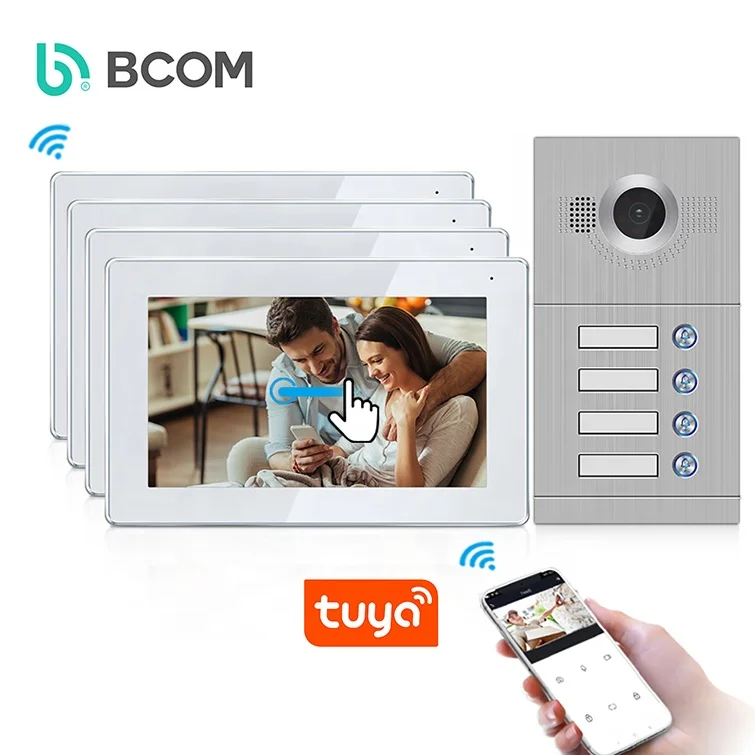 4 unit night vision wifi phone intercom doorbell system poe fingerprint outdoor station custom video intercom system