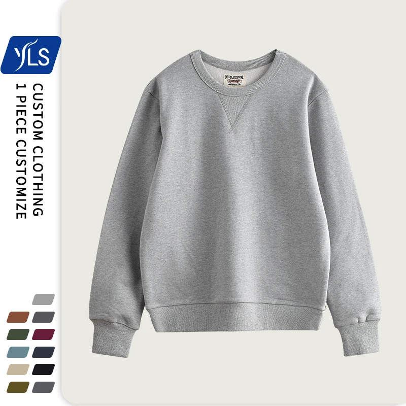 YLS hip hop crewneck 100% Pre-shrink cotton 470gsm fleece WARM winter men triangle sweatshirt solid pullover sweatshirts